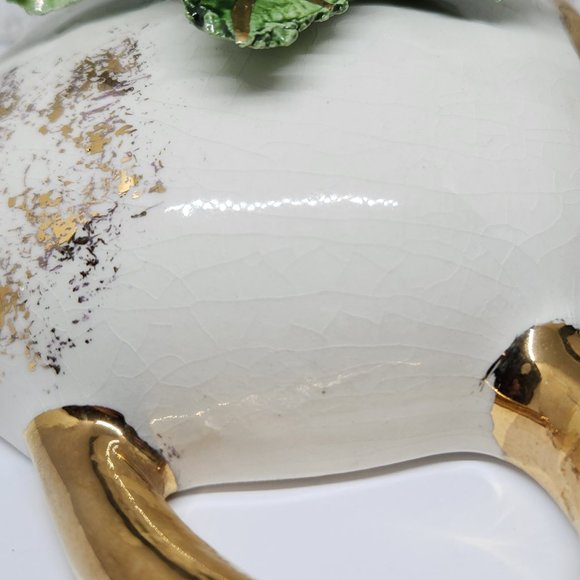 Hand Painted Mid Century Ceramic Teapot Wall Pocket, Blue Flower, Gold Accents - Picture 8 of 9